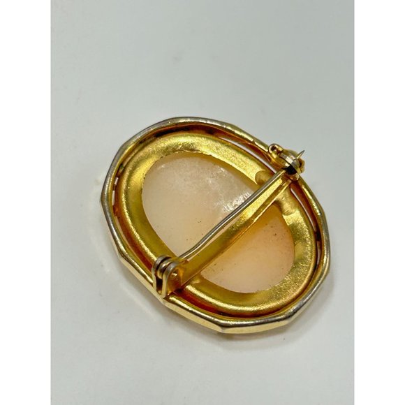 Vintage Shell Cameo Pin Brooch Carved Lady Profile Gold Tone Setting Oval Shaped - Picture 5 of 6